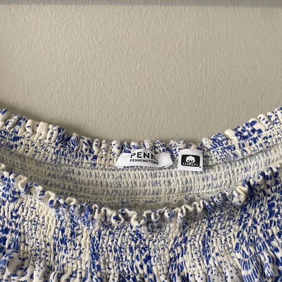 REFASHIONED Plus Size Upcycled 100% Cotton White Blue Double Gauze Strap Dress - Picture 4 of 13